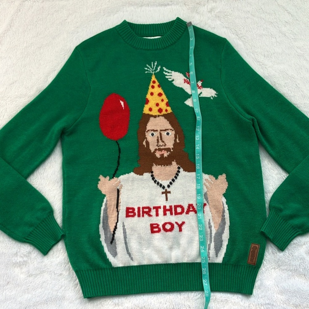 Like New Tipsy Elves Jesus Birthday Boy Ugly Christmas Sweater, Size Medium - Picture 4 of 7